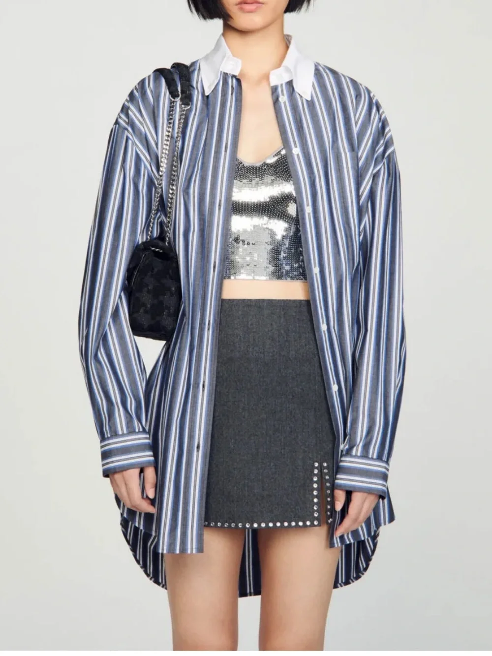 Sandro Oversized striped shirt. Size 3 = French 40 / US 8. MSRP $340 - Picture 5 of 17